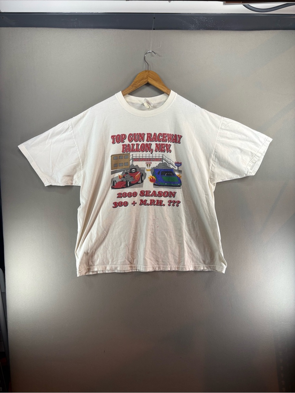 Vintage Jerzees T-shirt Size XL White Top Gun Raceway Retro